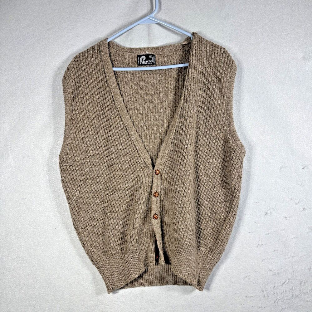 Panache Mens XL Brown Wool Button Vest Vintage